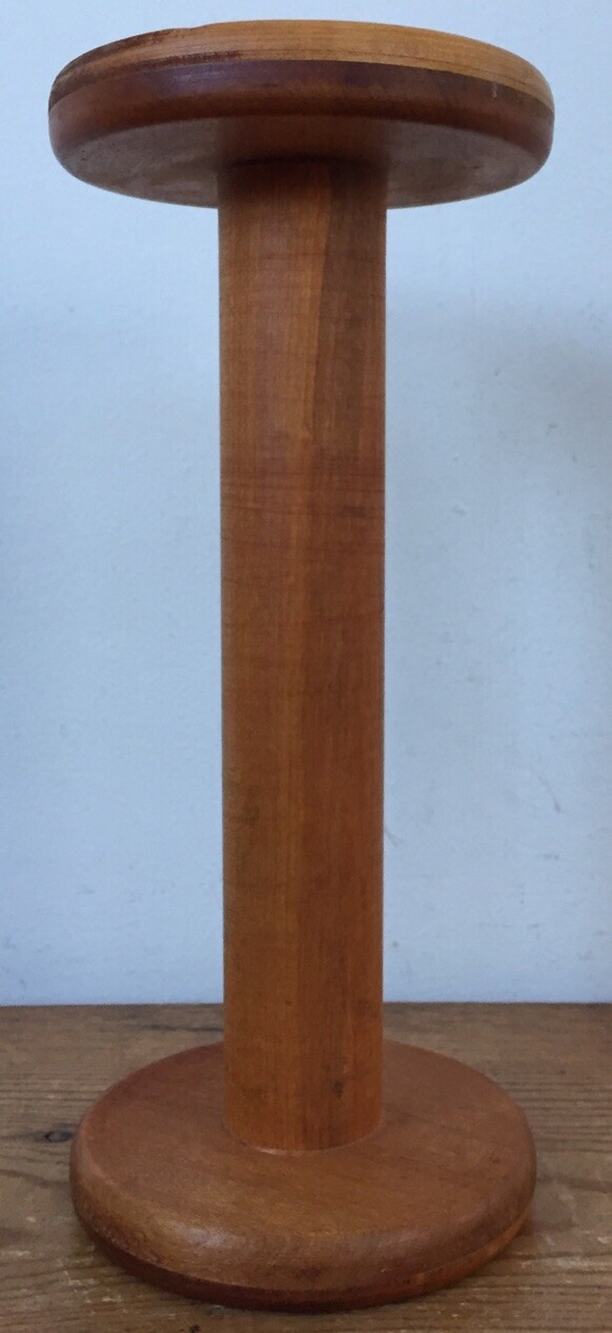 Vtg Antique Primitive Wooden Textile Bobbin 9.25" Tall Candlestick Taper Holder